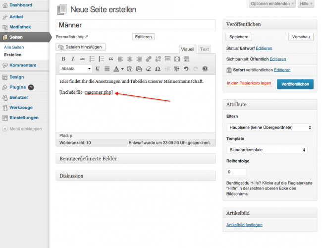 Wordpress-Seite mit externem Inhalt